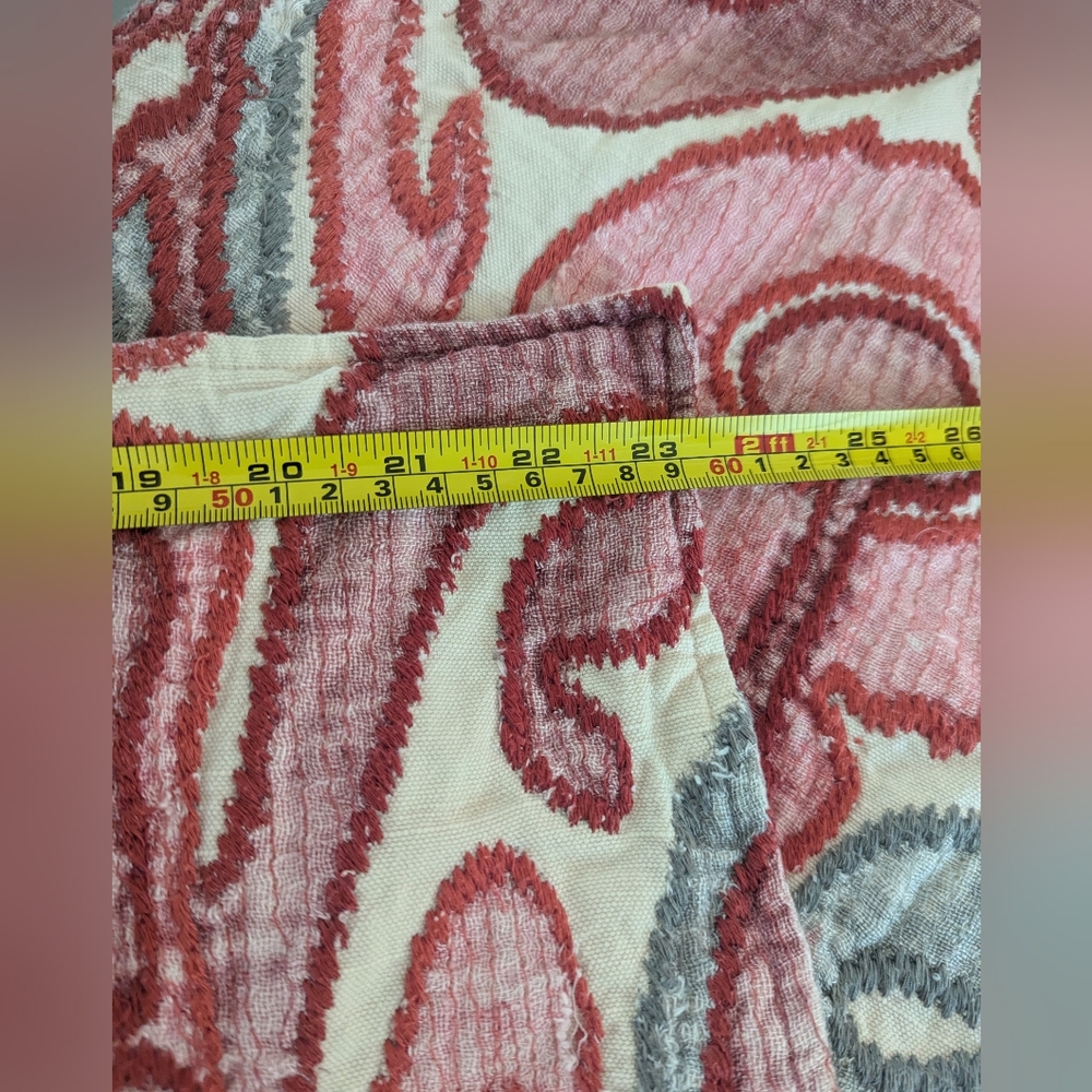 (2) Pottery Barn "KENMARE" Ikat Embroidered Pillow Covers 24" Red/Gray - Picture 8 of 9